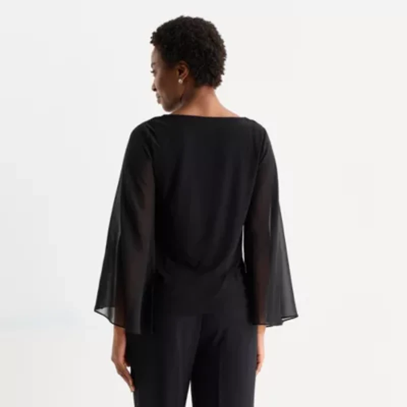 MSK Womens Round Neck Long Sleeve Blouse