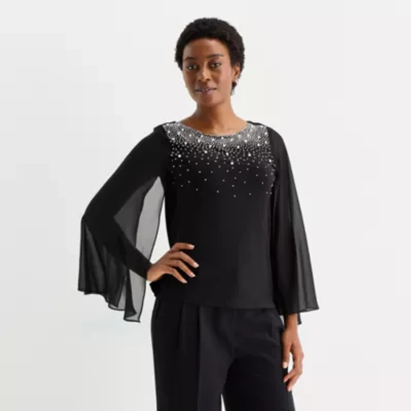 MSK Womens Round Neck Long Sleeve Blouse