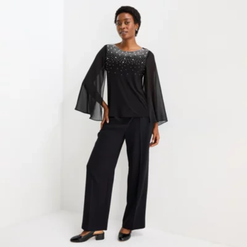 MSK Womens Round Neck Long Sleeve Blouse