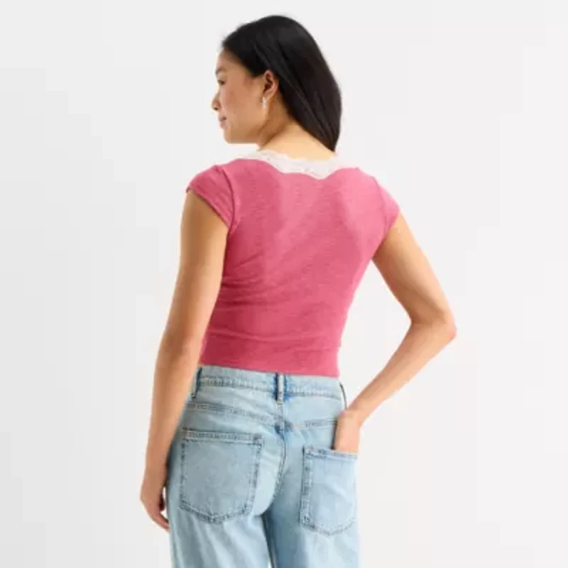 Arizona Womens Juniors Scoop Neck Short Sleeve T-Shirt