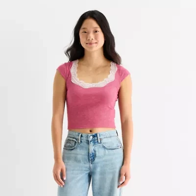 Arizona Womens Juniors Scoop Neck Short Sleeve T-Shirt