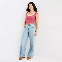 Arizona Womens Juniors Scoop Neck Short Sleeve T-Shirt