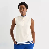 St. John's Bay Womens Mock Neck Sleeveless Cable Knit Pullover Sweater