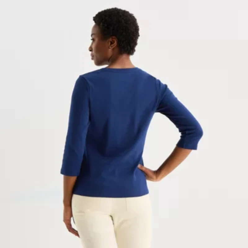 St. John's Bay Womens V Neck 3/4 Sleeve T-Shirt