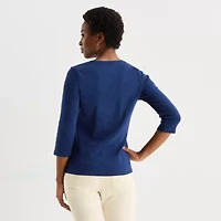 St. John's Bay Womens V Neck 3/4 Sleeve T-Shirt