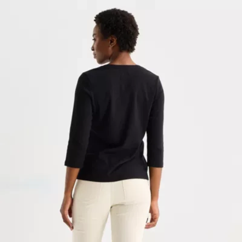 St. John's Bay Womens V Neck 3/4 Sleeve T-Shirt