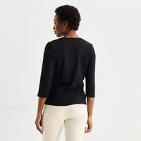 St. John's Bay Womens V Neck 3/4 Sleeve T-Shirt