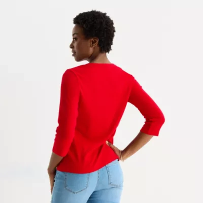 St. John's Bay Womens V Neck 3/4 Sleeve T-Shirt