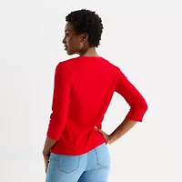 St. John's Bay Womens V Neck 3/4 Sleeve T-Shirt