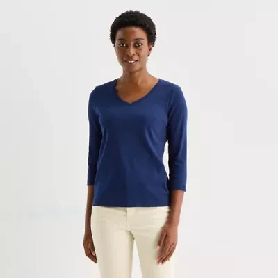 St. John's Bay Womens V Neck 3/4 Sleeve T-Shirt