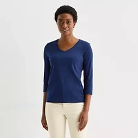 St. John's Bay Womens V Neck 3/4 Sleeve T-Shirt