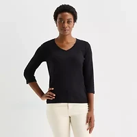 St. John's Bay Womens V Neck 3/4 Sleeve T-Shirt