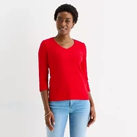 St. John's Bay Womens V Neck 3/4 Sleeve T-Shirt