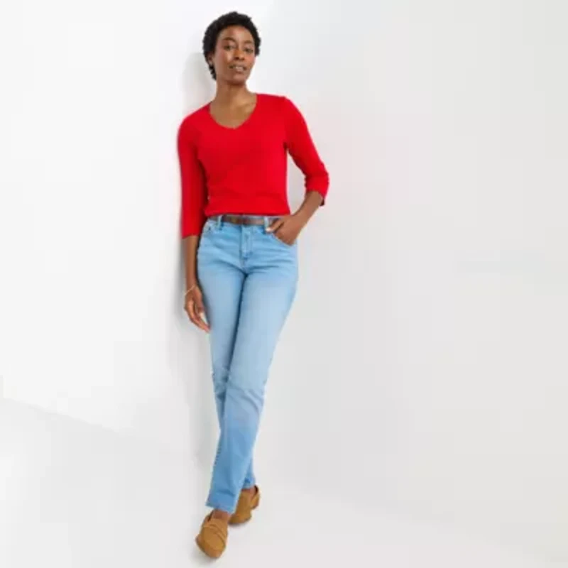 St. John's Bay Womens V Neck 3/4 Sleeve T-Shirt