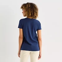 St. John's Bay Womens Easy-on + Easy-off V Neck Short Sleeve T-Shirt