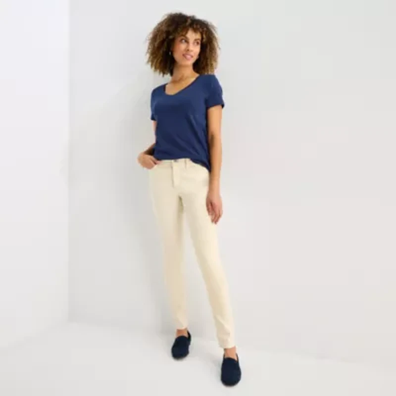 St. John's Bay Womens Easy-on + Easy-off V Neck Short Sleeve T-Shirt