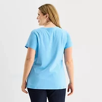 St. John's Bay Womens Plus V Neck Short Sleeve T-Shirt