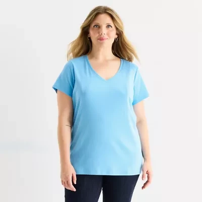St. John's Bay Womens Plus V Neck Short Sleeve T-Shirt