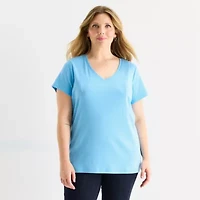 St. John's Bay Womens Plus V Neck Short Sleeve T-Shirt