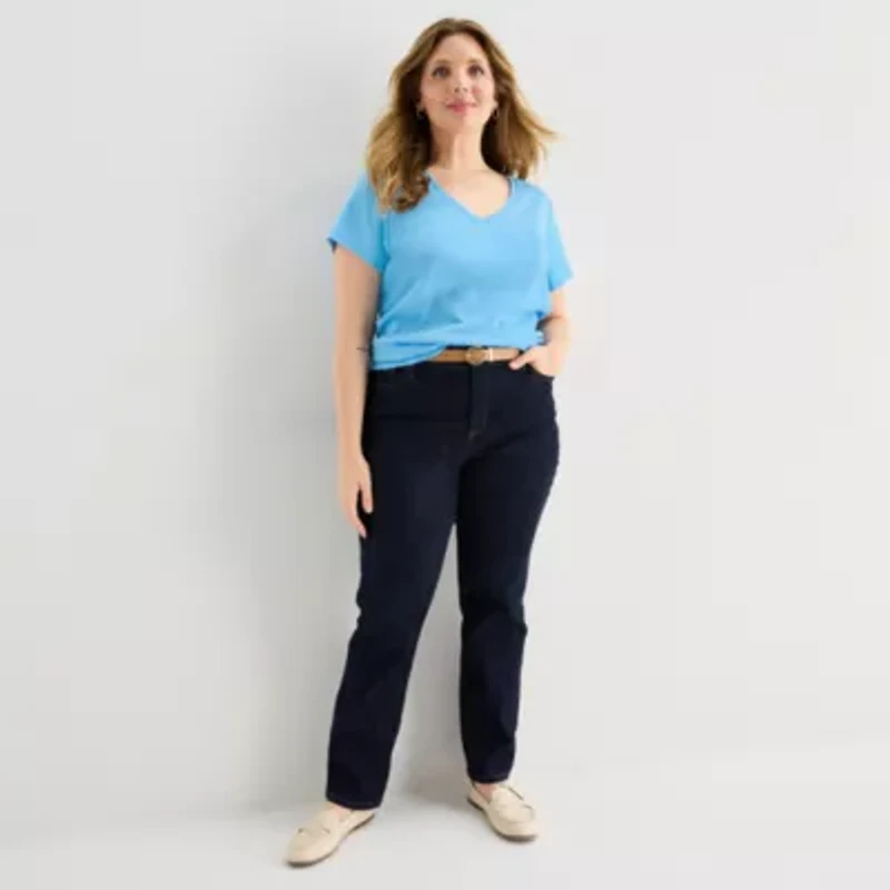 St. John's Bay Womens Plus V Neck Short Sleeve T-Shirt