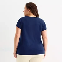St. John's Bay Womens Plus Easy-on + Easy-off V Neck Short Sleeve Adaptive T-Shirt