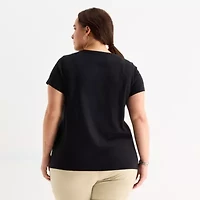 St. John's Bay Womens Plus Easy-on + Easy-off V Neck Short Sleeve Adaptive T-Shirt