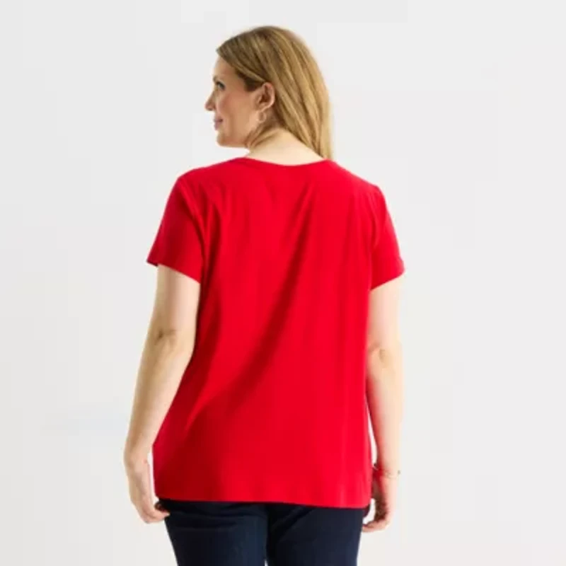 St. John's Bay Womens Plus Easy-on + Easy-off V Neck Short Sleeve Adaptive T-Shirt