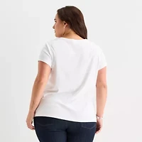 St. John's Bay Womens Plus Easy-on + Easy-off V Neck Short Sleeve Adaptive T-Shirt