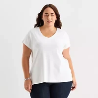 St. John's Bay Womens Plus Easy-on + Easy-off V Neck Short Sleeve Adaptive T-Shirt
