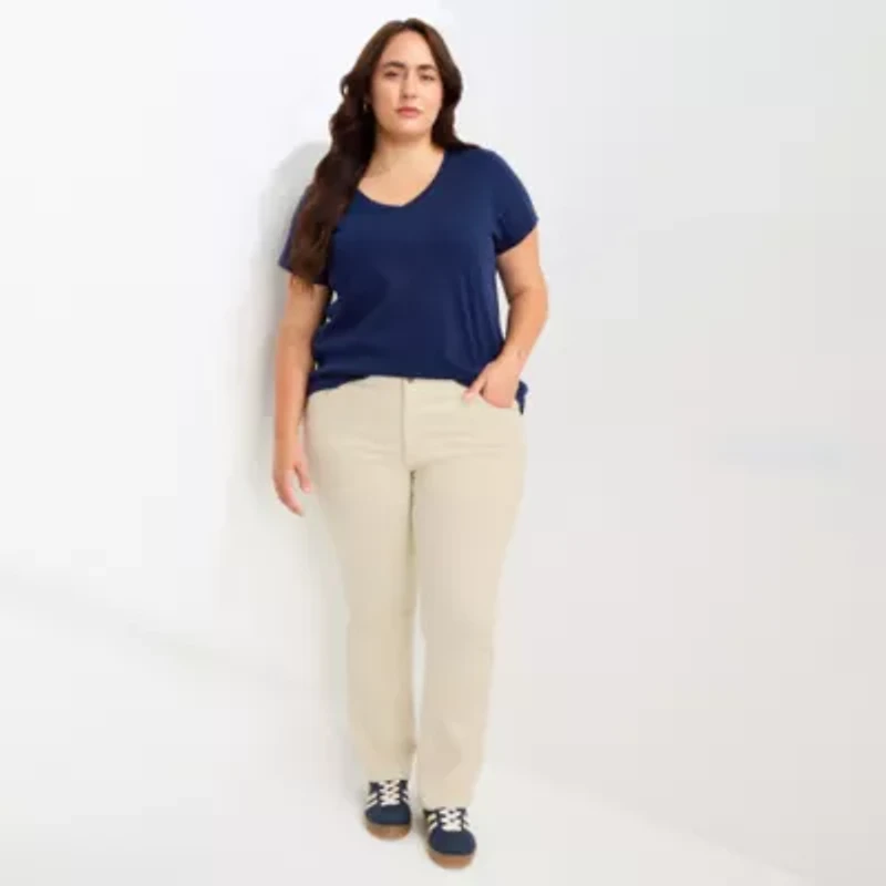 St. John's Bay Womens Plus Easy-on + Easy-off V Neck Short Sleeve Adaptive T-Shirt