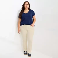 St. John's Bay Womens Plus Easy-on + Easy-off V Neck Short Sleeve Adaptive T-Shirt