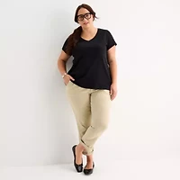 St. John's Bay Womens Plus Easy-on + Easy-off V Neck Short Sleeve Adaptive T-Shirt