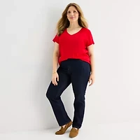 St. John's Bay Womens Plus Easy-on + Easy-off V Neck Short Sleeve Adaptive T-Shirt