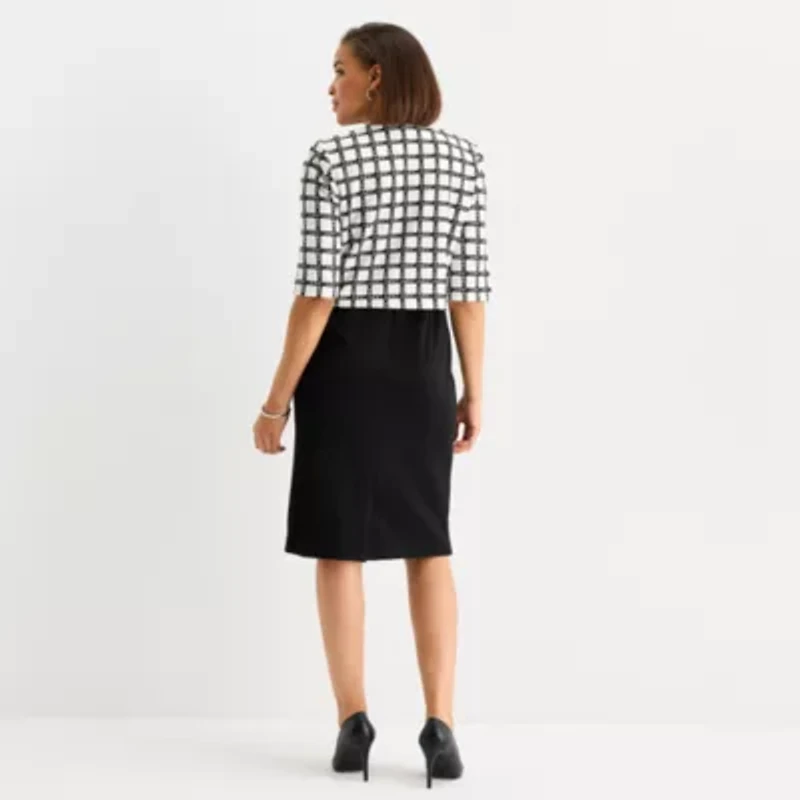 Maya Brooke Womens Plaid Jacket Dress