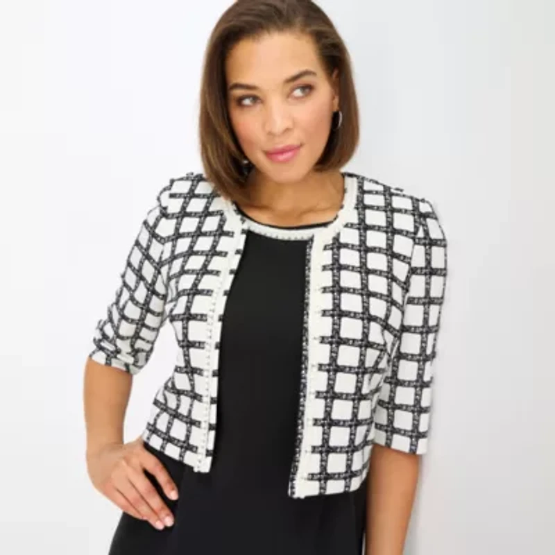 Maya Brooke Womens Plaid Jacket Dress