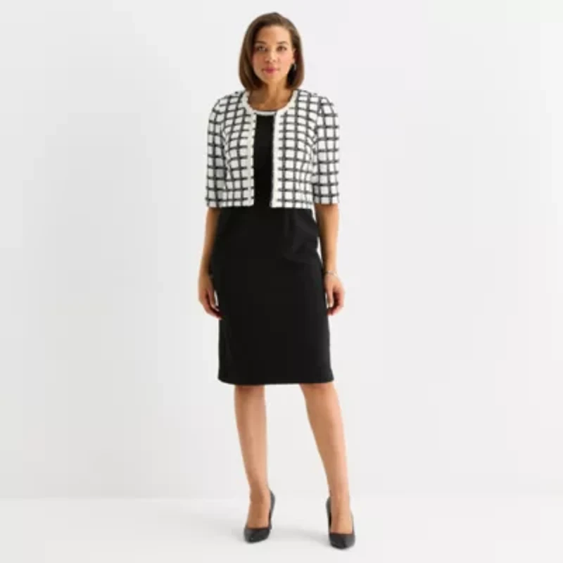 Maya Brooke Womens Plaid Jacket Dress