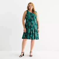 Perceptions Womens Abstract Jacket Dress Plus