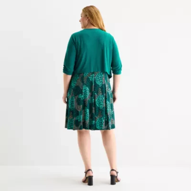 Perceptions Womens Abstract Jacket Dress Plus