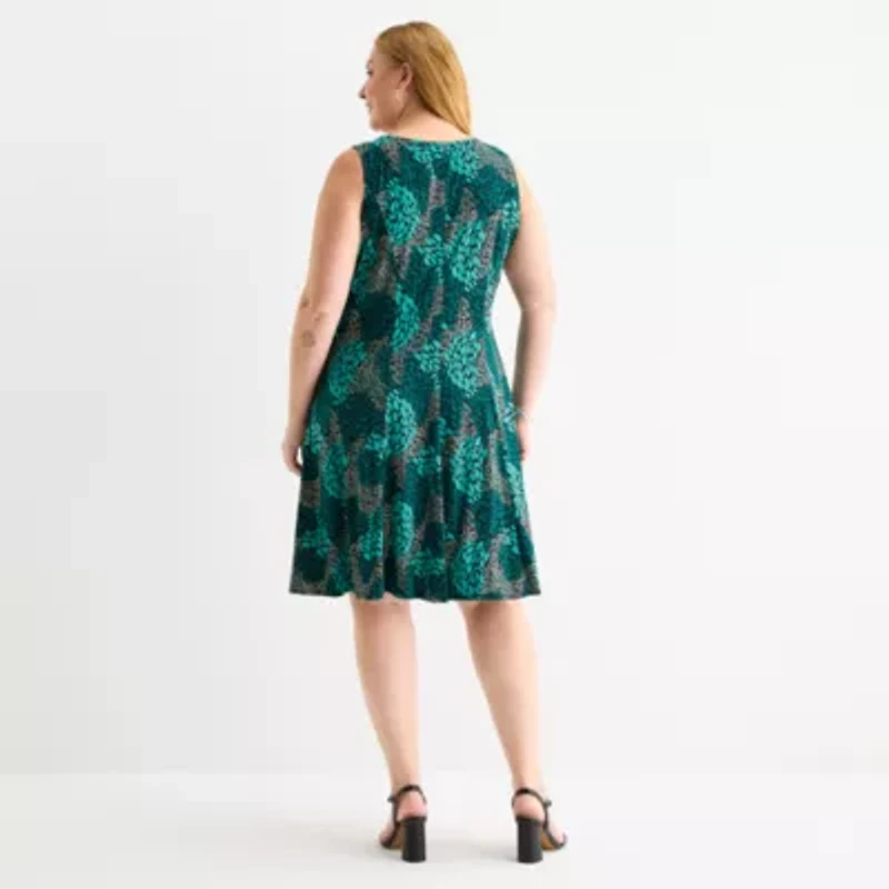 Perceptions Womens Abstract Jacket Dress Plus