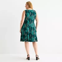 Perceptions Womens Abstract Jacket Dress Plus