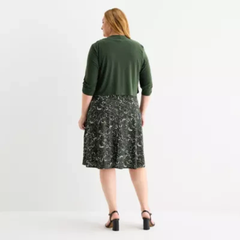 Perceptions Womens Paisley Jacket Dress Plus