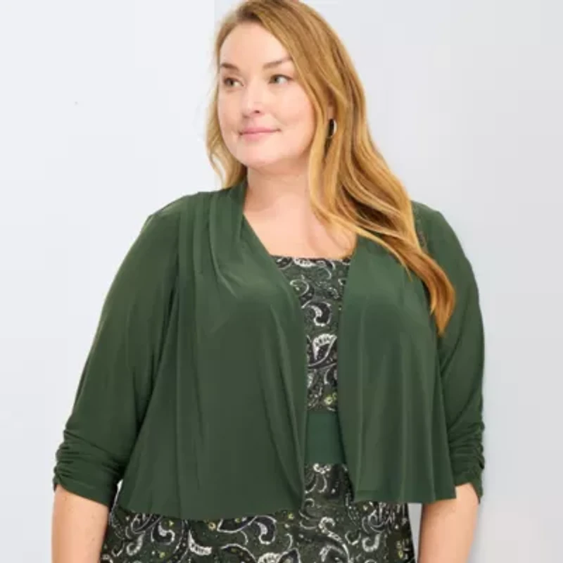 Perceptions Womens Paisley Jacket Dress Plus