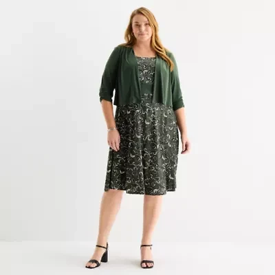 Perceptions Womens Paisley Jacket Dress Plus