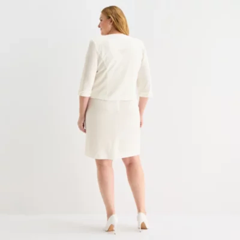 Maya Brooke Womens Plus Pearl Trim Jacket Dress