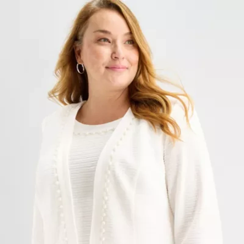 Maya Brooke Womens Plus Pearl Trim Jacket Dress