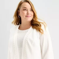 Maya Brooke Womens Plus Pearl Trim Jacket Dress