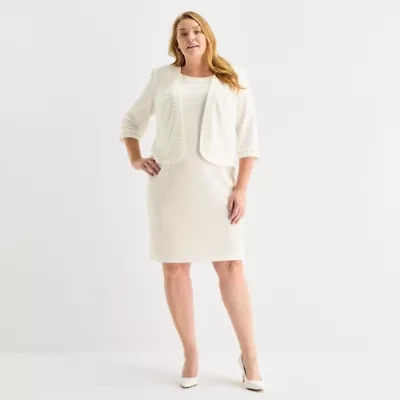 Maya Brooke Womens Plus Pearl Trim Jacket Dress