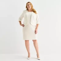 Maya Brooke Womens Plus Pearl Trim Jacket Dress