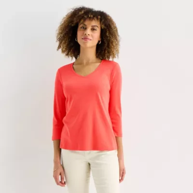 St. John's Bay Womens Tall V Neck 3/4 Sleeve T-Shirt