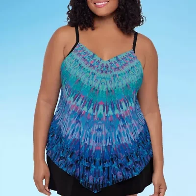 Trimshaper Womens Tie Dye Plus Tankini Swimsuit Top